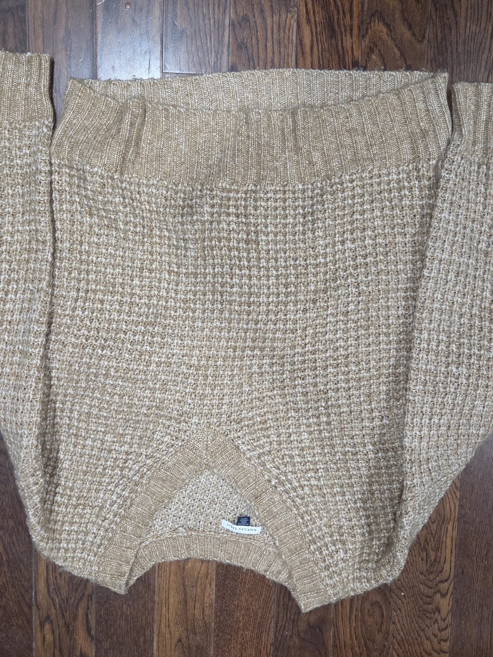 American Eagle Women's Beige Solid V-Neck Knit Pullover Sweater XS